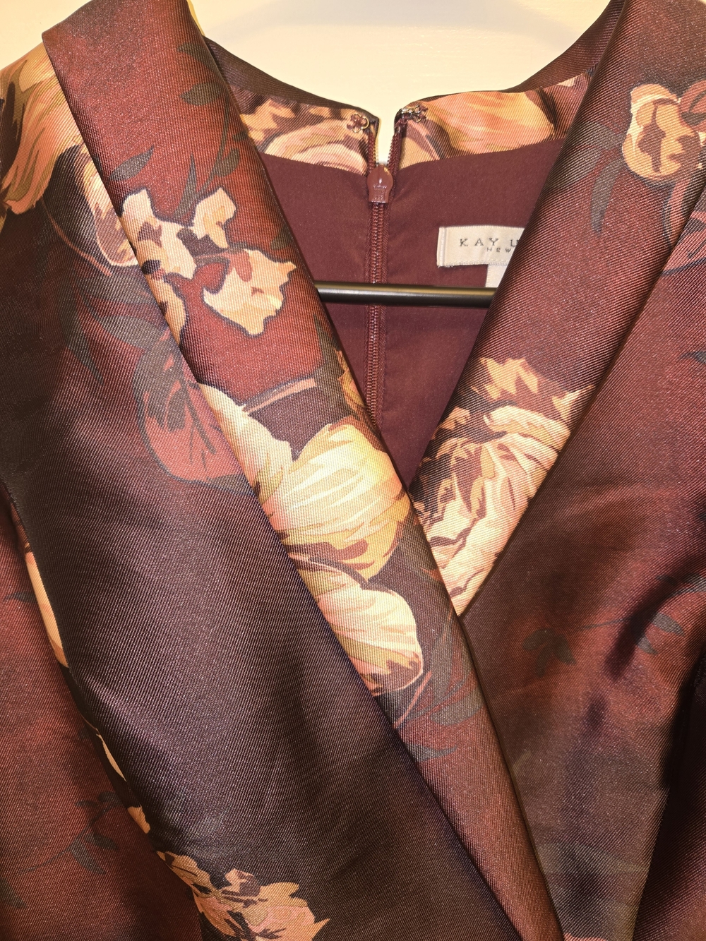 Kay Unger Whitney T Dress Fit-and-Flare Dress Deep Red with Blush Floral Print - Picture 3 of 10